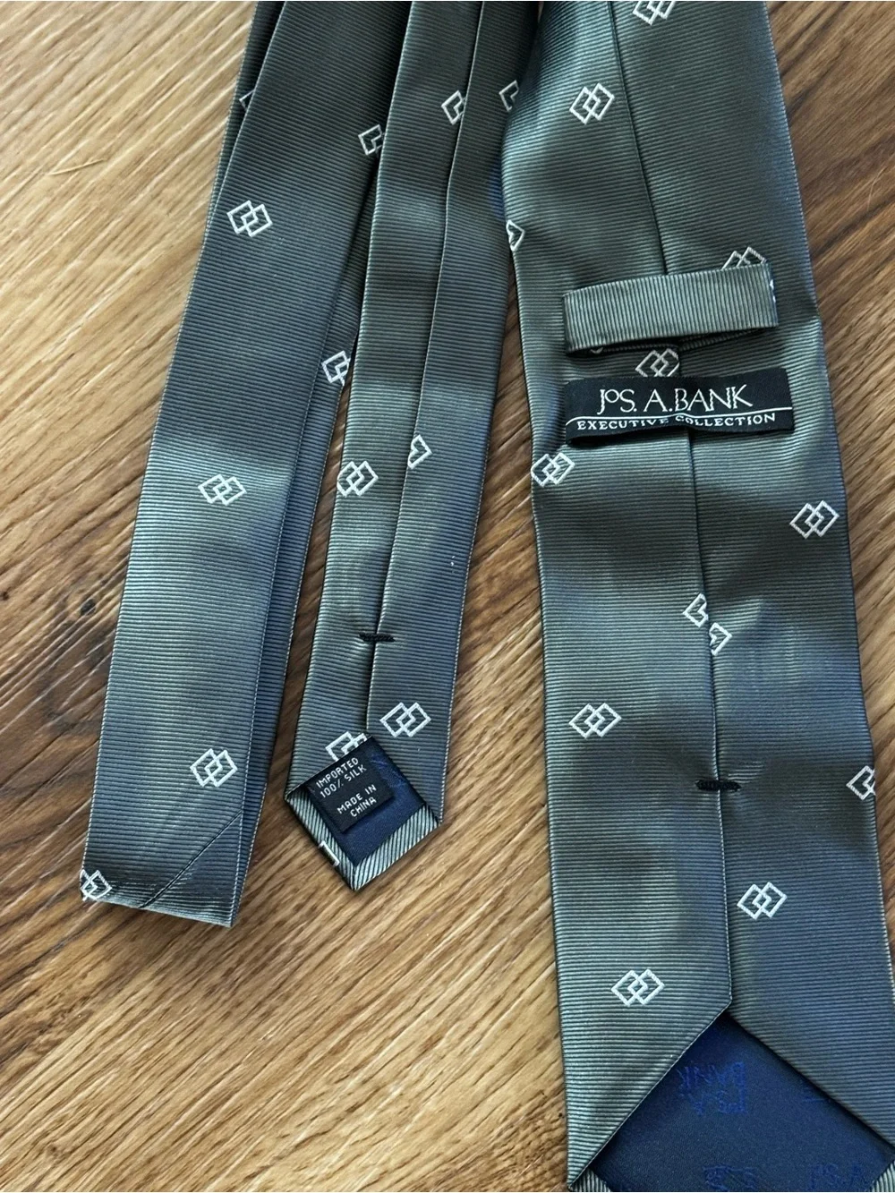 Jos. A. Bank Olive Green Tie with Small Geometric Motif
